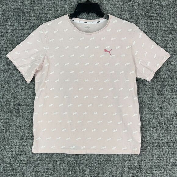 Puma Shirt Mens Large All Over Print Basic Casual Short-sleeve Tee Pink Cotton - Picture 1 of 11